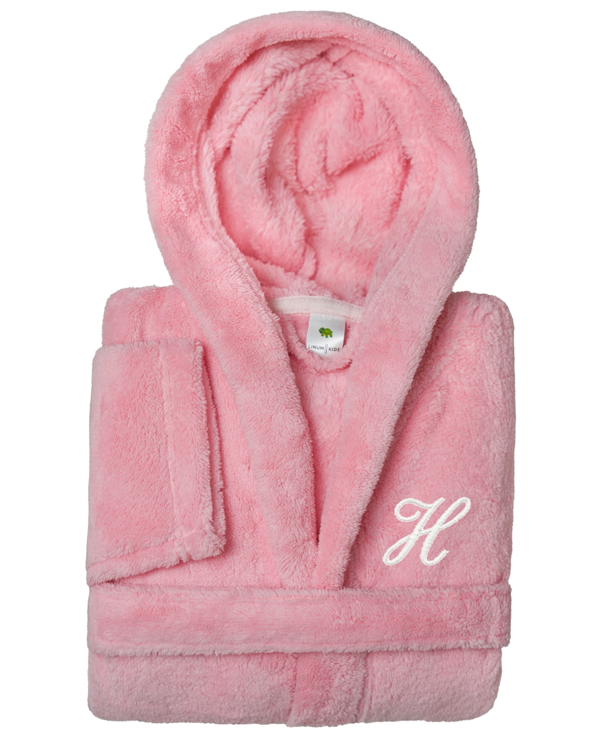 Linum Home Personalized Kids Super Plush Hooded Bathrobe In H Pink,white