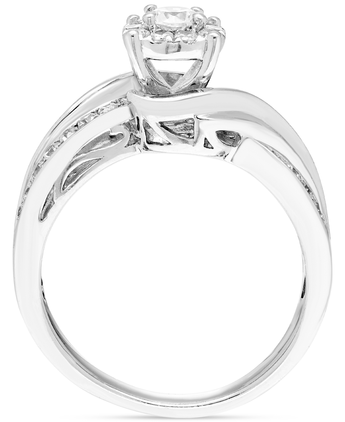 Macy's Diamond Halo Twist Engagement Ring (1/2 Ct. T.w.) In 14k White Gold In White Gold
