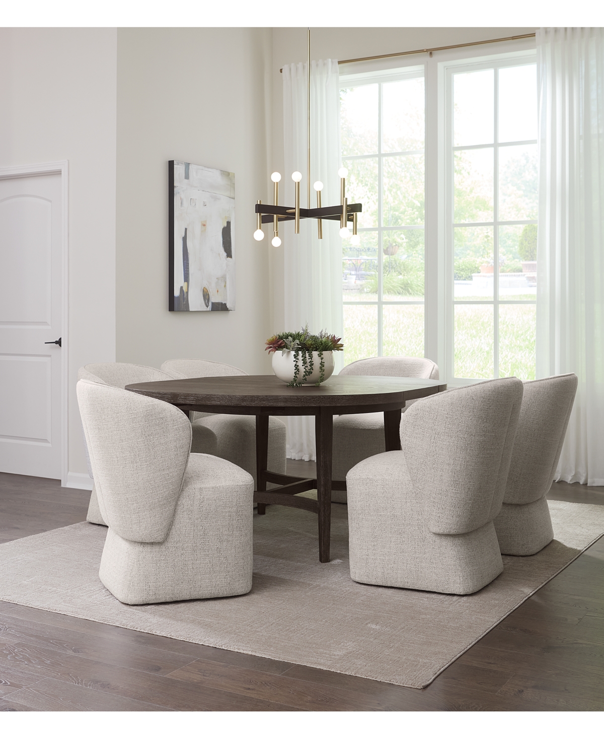 Macy's 7 Pc. Set (griffith Round Dining Table & 6 Dimova Chairs), Created For  In Cloud