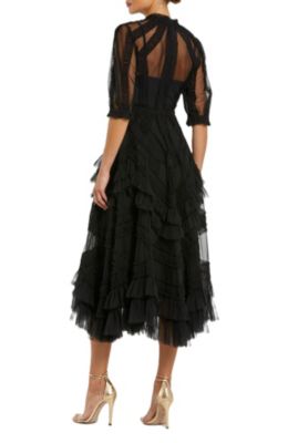 Women's High Neck Puff Sleeve Ruffle Tiered Dress