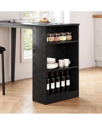 3-Piece MDF & Metal Frame Foldable Top with 3-Layer Shelves and Upholstered Chairs Counter Height Bar Table Set