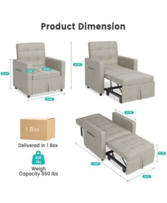 Sofa Bed Sleeper Chair, 3-in-1 Convertible Pull Out Sofa Bed with Adjustable Backrest, Khaki Daybed for Office/Living Room
