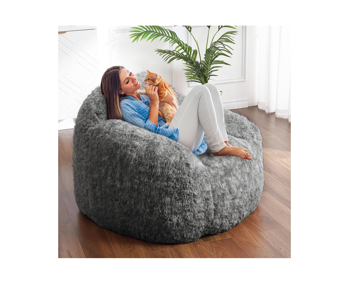 gaomon Bean Bag Chair, Adult Bean Bag Couch with Armrest, Soft Fluffy Faux Fur Beanbag Chair for Reading, Plush Lazy Sofa High-Density Foam Floor Sofa