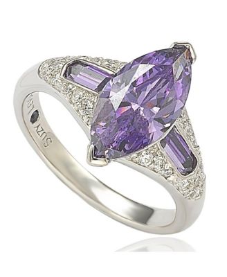 Suzy Levian Sterling Silver Purple Marquise Cubic Zirconia Ring