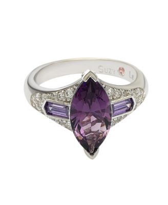 Suzy Levian Sterling Silver Cubic Zirconia Brown Marquise Center Stone Ring