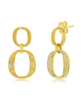 Suzy Levian Sterling Silver White Cubic Zirconia Oval Shape Drop Earrings