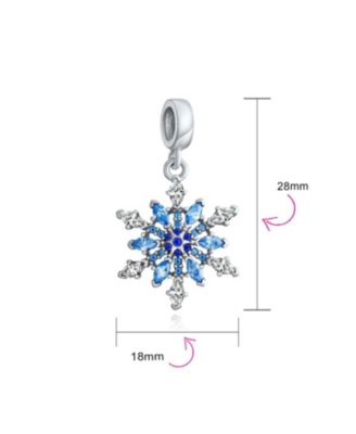 Winter Blue Crystal Dangle Snowflake Bead Charm .925Sterling Silver