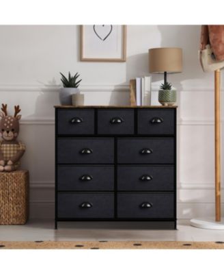 9 Drawers Dresser - Furniture Storage for Bedroom, Closet, Office Organization - Steel Frame, Wood Top, Fabric Bins