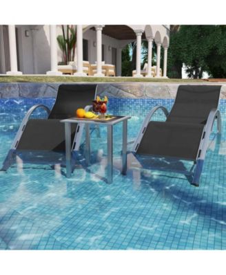 Outdoor Patio Chaise Lounge Set of 2, 3 Pieces Pool Lounge Chairs with Arm & Side Table, Beach Sunbathing Lawn Aluminum Chairs for Outside, Backyard, Poolside, Balcony, Deck, Lawn