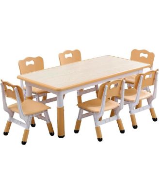 Kids Table and 6 Chair Set – Height Adjustable Toddler Furniture with Non-Slip Legs & Organizer Desktop
