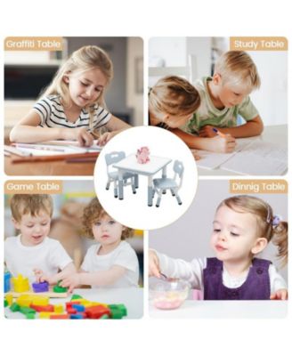 Kids Table and 2 Chairs Set with Graffiti Desktop, Height Adjustable Toddler Table and Chairs Set, 4 in 1 Activity Table Play Table for Reading, Drawing, Playing, Eating