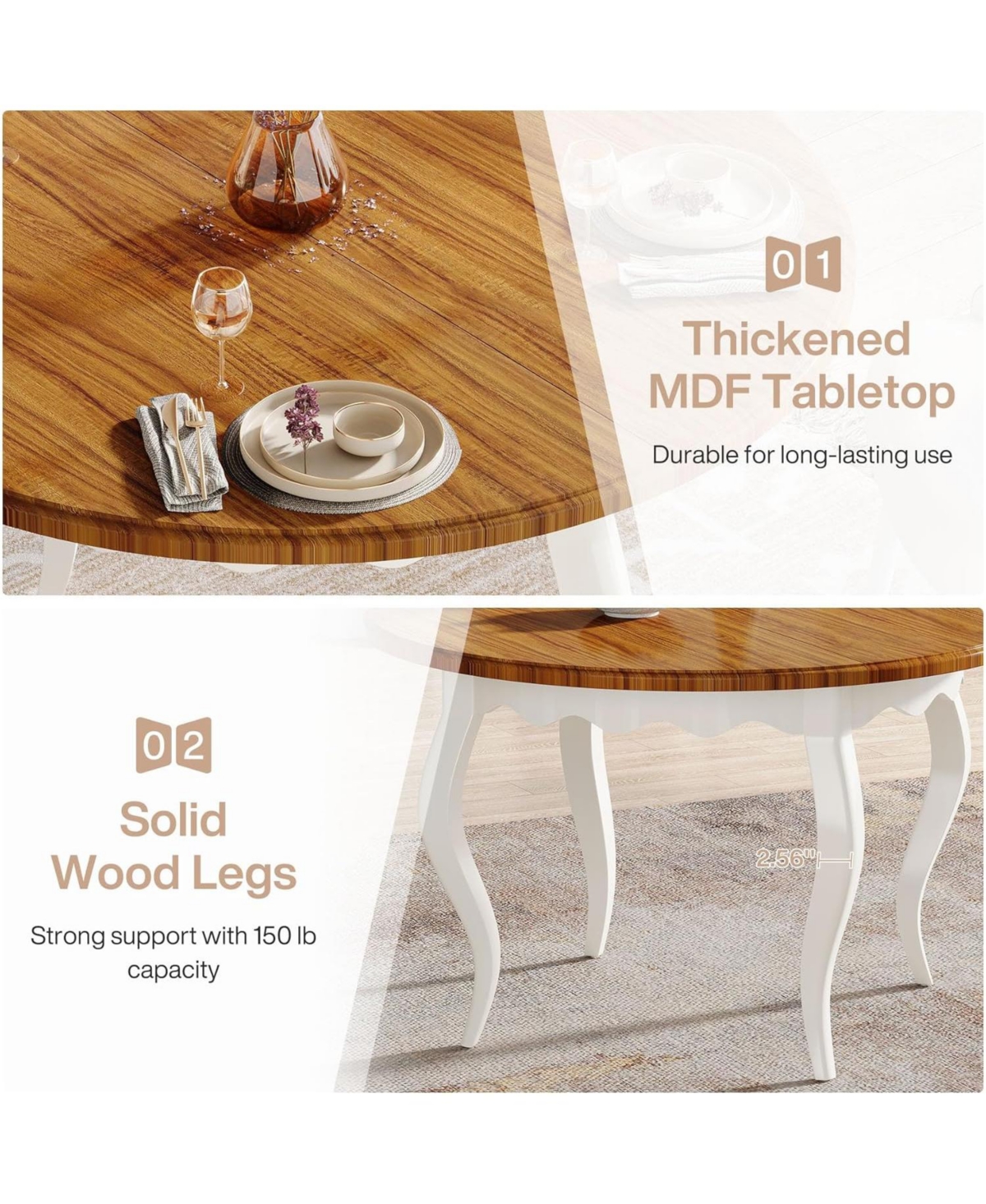 Tribesigns Round Dining Table for 4-6 People, 47-Inch Farmhouse Kitchen Dinner Table, Wood Circle Dining Room Table with Solid Wood Legs for Kitchen