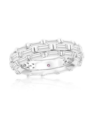 Suzy Levian Sterling Silver Cubic Zirconia White Baguette Three Row Eternity Band