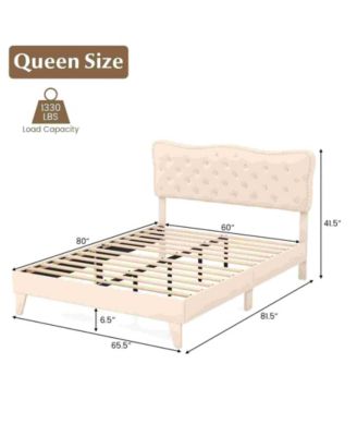 Queen Size Bed Frame with Nail Headboard and Wooden Slats