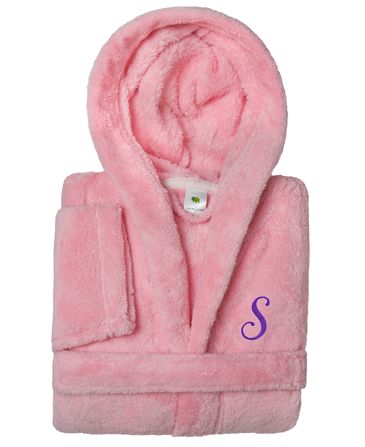 Linum Home Personalized Kids Super Plush Hooded Bathrobe In S Pink,purple
