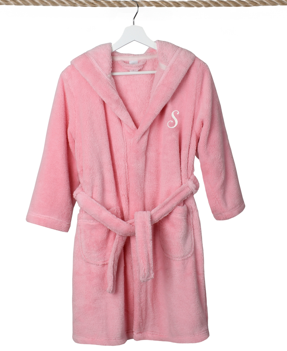 Shop Linum Home Personalized Kids Super Plush Hooded Bathrobe In S Pink,white