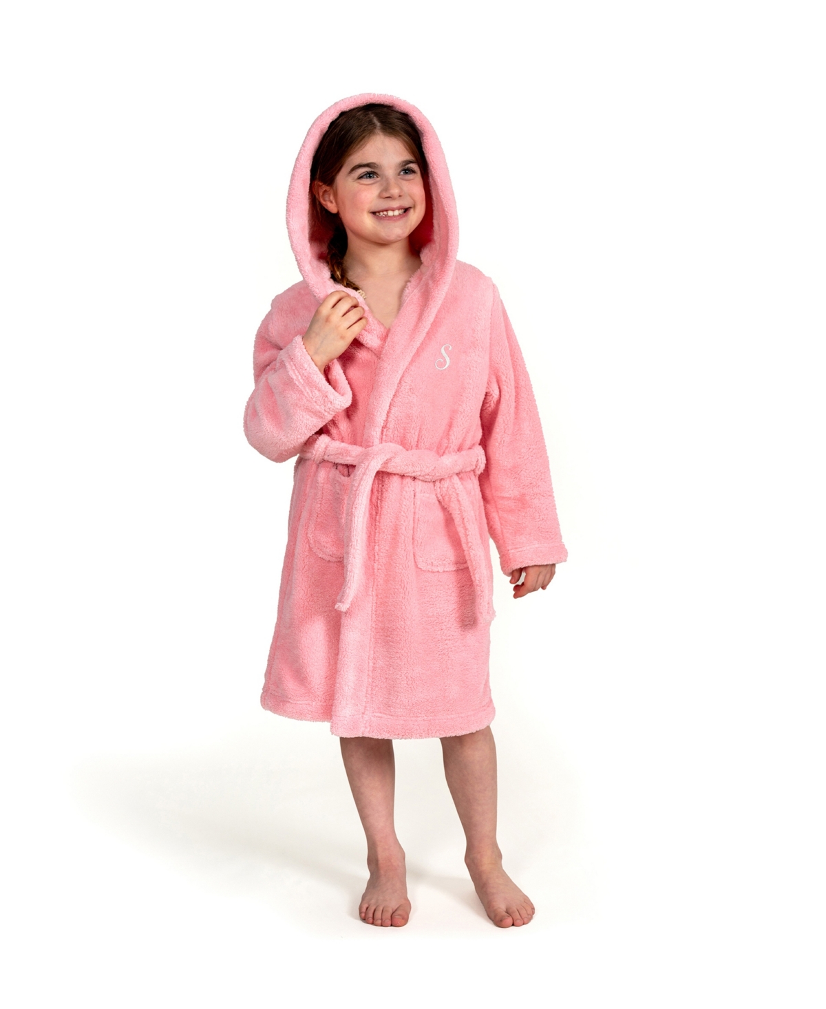 Shop Linum Home Personalized Kids Super Plush Hooded Bathrobe In S Pink,white