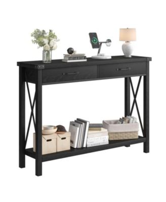 Console Table with 2 Drawers, Farmhouse Sofa Table with Storage Shelf, Accent Wood Entryway Table