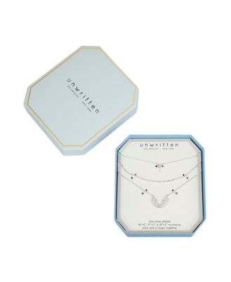 Cubic Zirconia Cross and Wing Layered Necklace Set