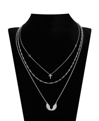Cubic Zirconia Cross and Wing Layered Necklace Set