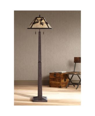 Rustic Western 66" Tall Standing Floor Lamp Column Pull Chain Bronze Metal Living Room Bedroom House Reading Office Home Decor Cabin Oak Leaves Mica Shade (Colors May Vary)