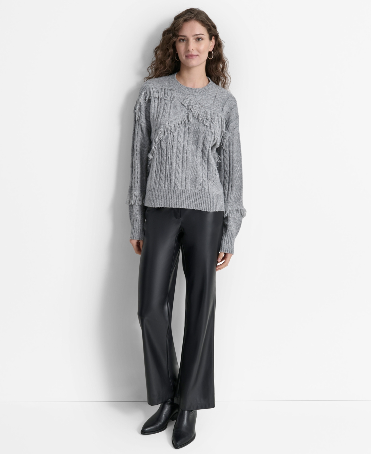 Dkny Women's Fringed Mixed-Stitch Sweater