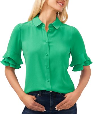 Women's Button-Front Ruffled 3/4-Sleeve  Blouse