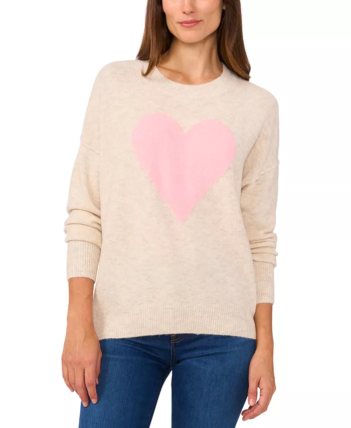 Women's Valentine's Crewneck Heart-Print Long-Sleeve Sweater