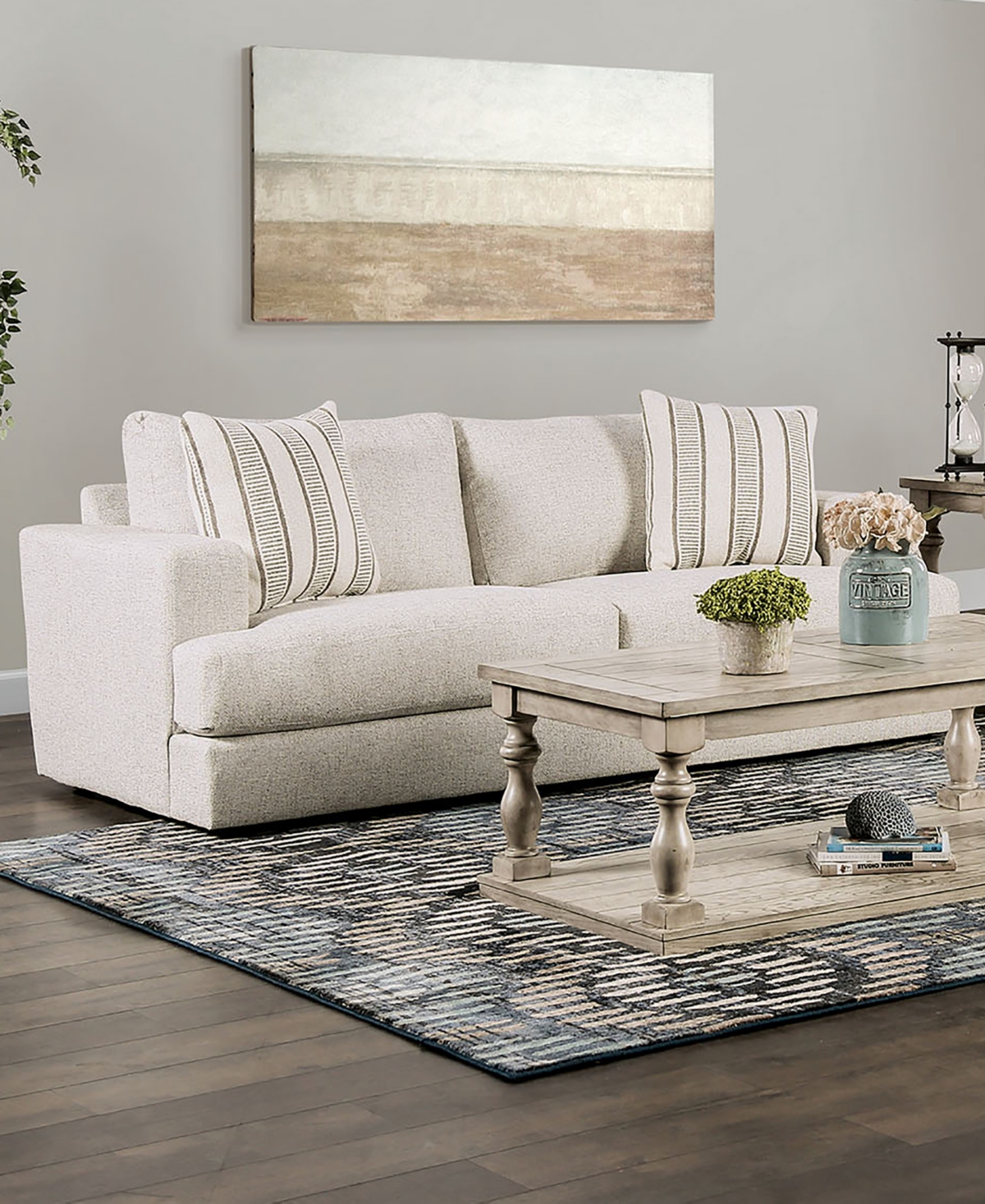 Furniture Of America 86" Kristi Chenille Square Arm Sofa In Beige