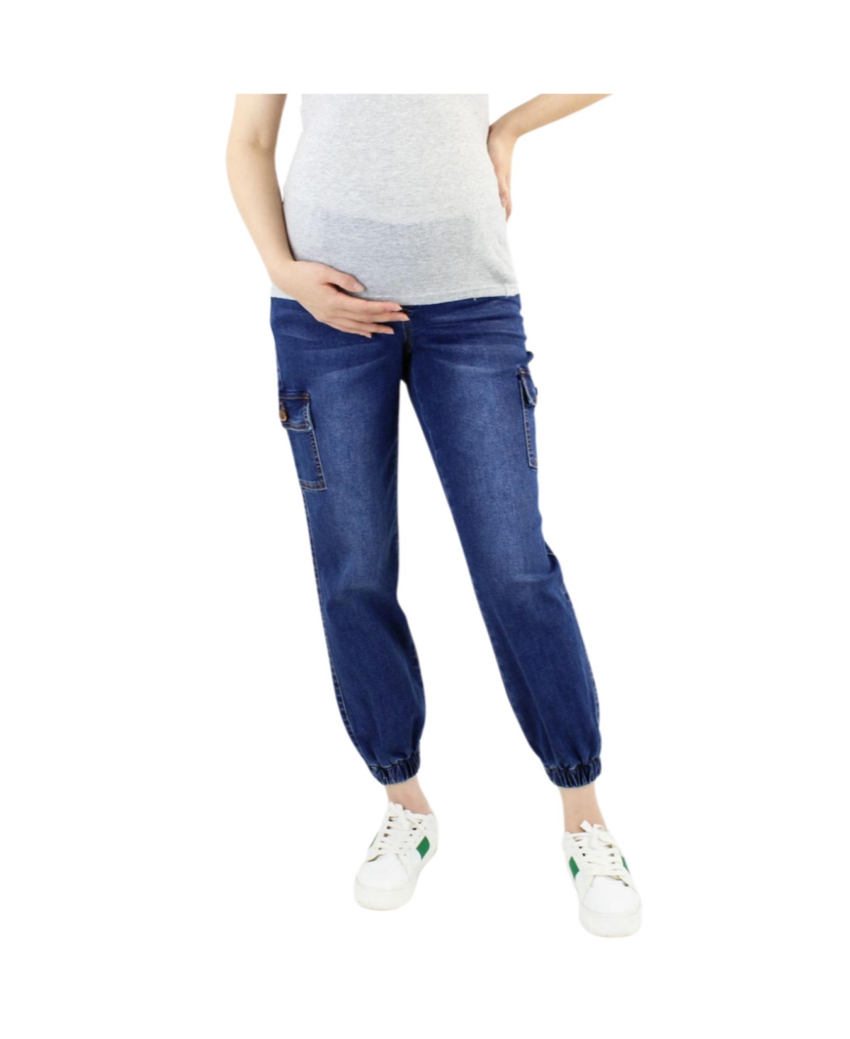 Maternity Denim Cargo Jogger - Dark wash