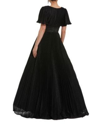 Women's Pleated Shimmering Georgette Flutter Sleeve Gown