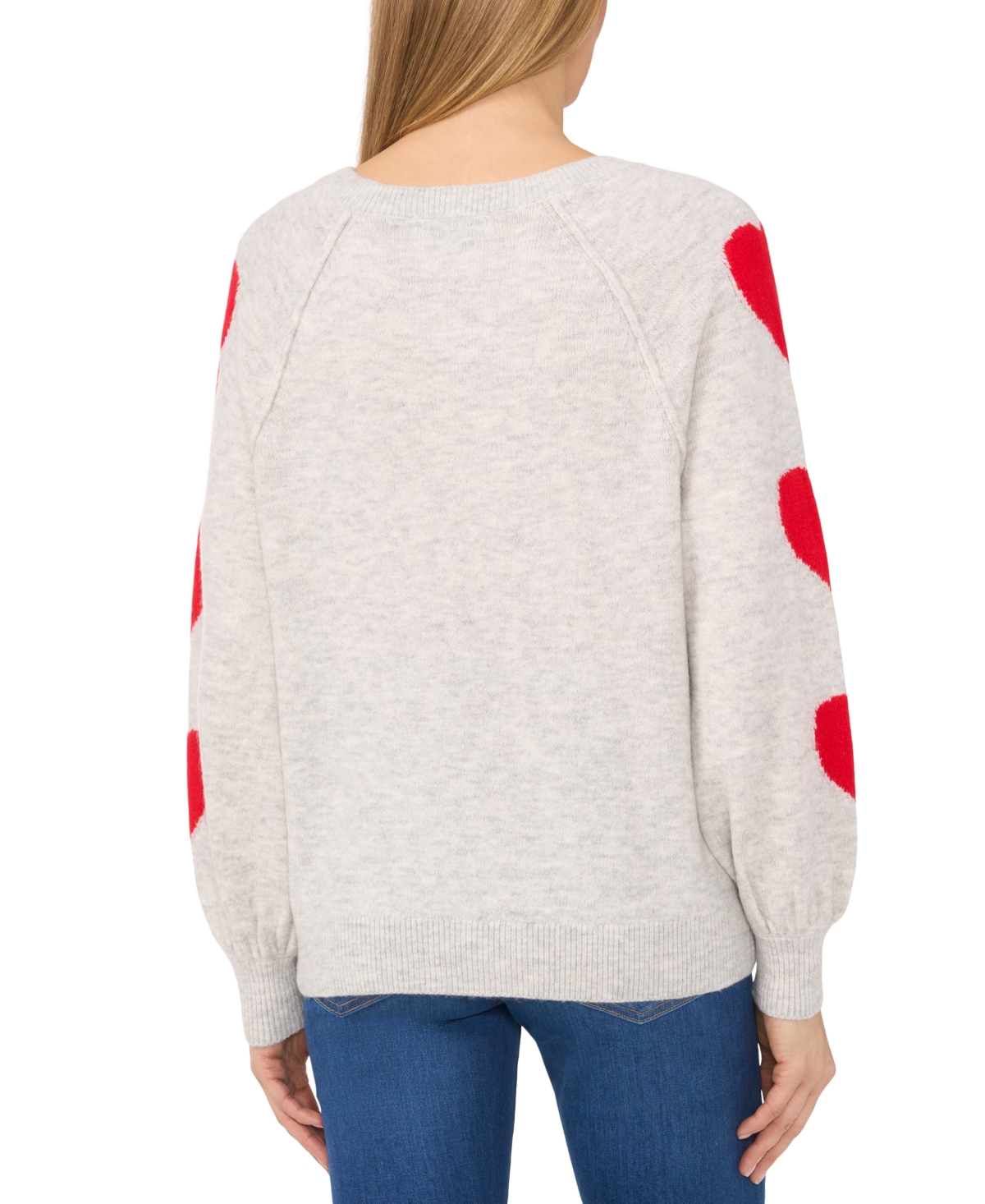 Cece Women's Heart-print Raglan Sleeve Crewneck Sweater In Silver Heather