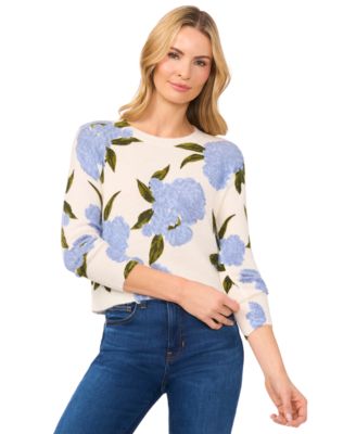 Women's Long-Sleeve Floral Crewneck Sweater