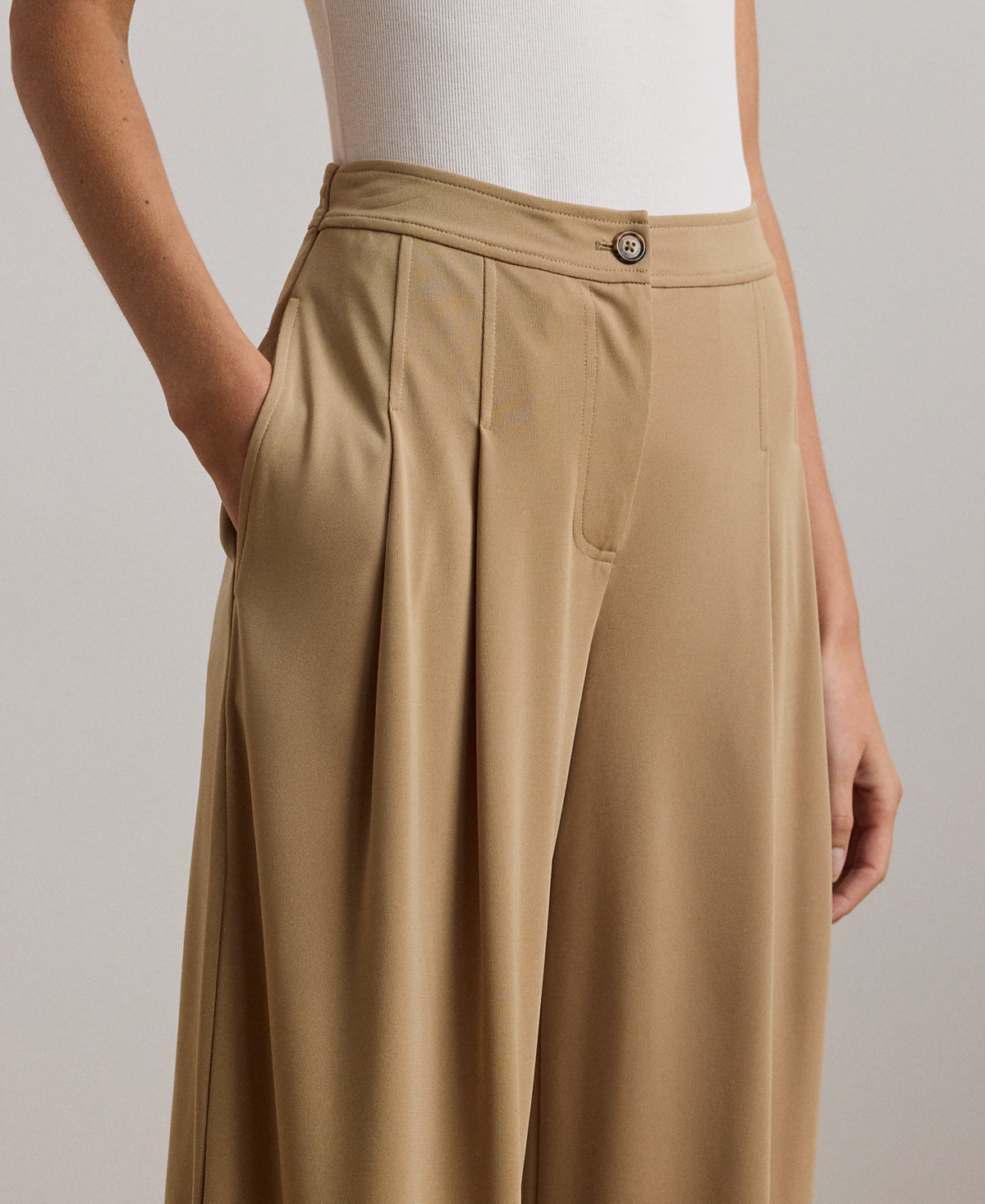 Shop Ralph Lauren Plus Size Stretch Jersey Wide-leg Pants In Classic Camel