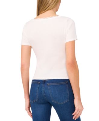 Women's Lace-Trim Square-Neck Short-Sleeve Top