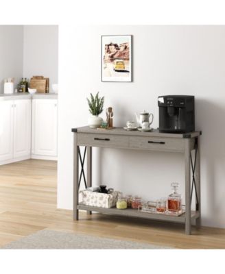 Console Table with 2 Drawers, Farmhouse Sofa Table with Storage Shelf, Accent Wood Entryway Table
