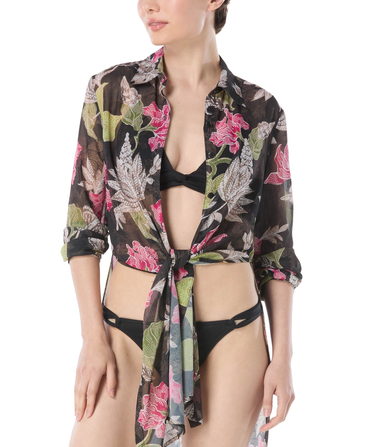 CARMEN MARC VALVO WOMEN'S PRINTED CONVERTIBLE SHIRT SWIM COVER-UP 