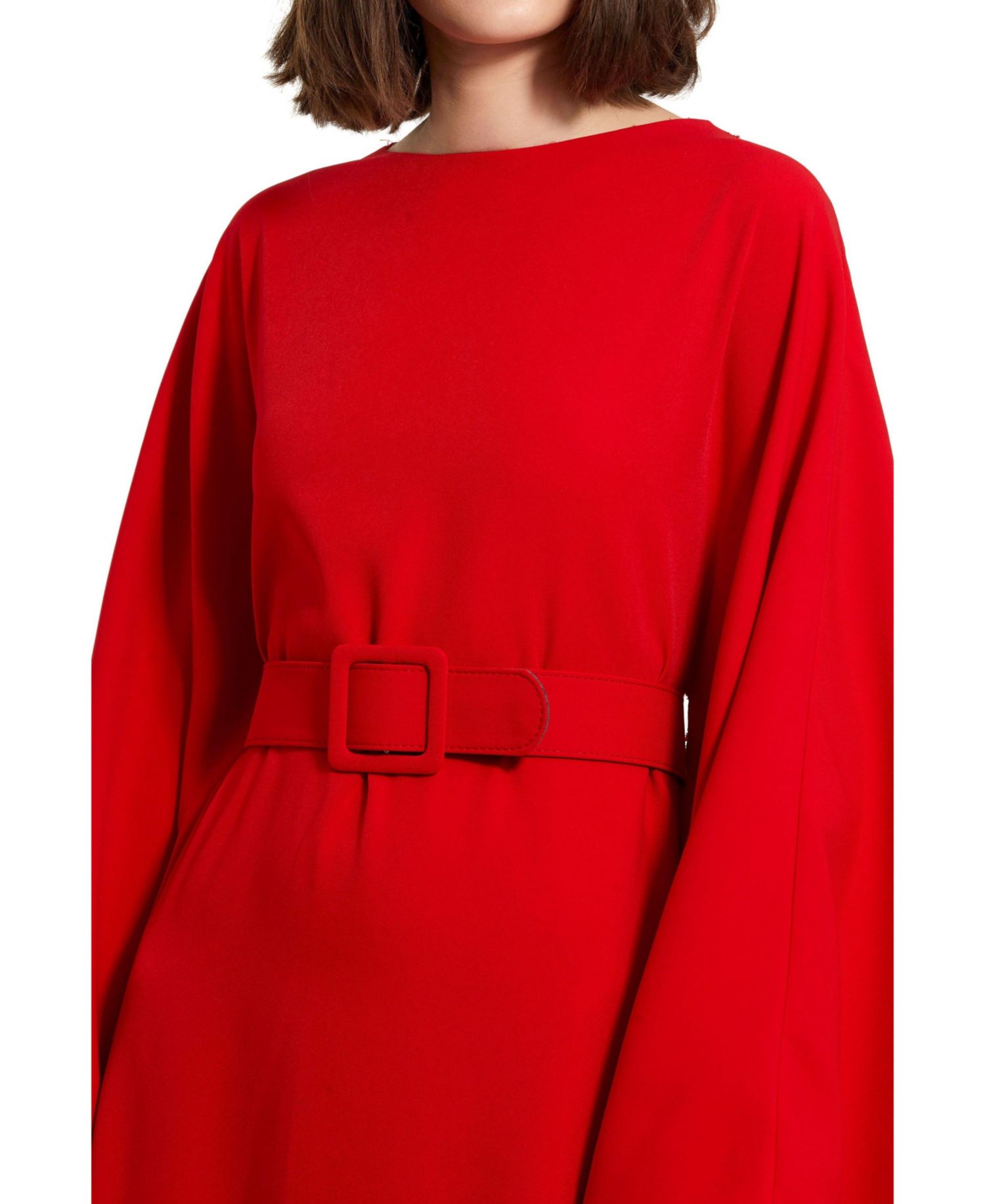 Women's Crepe Boat Neck Belt Detail Shawl Gown