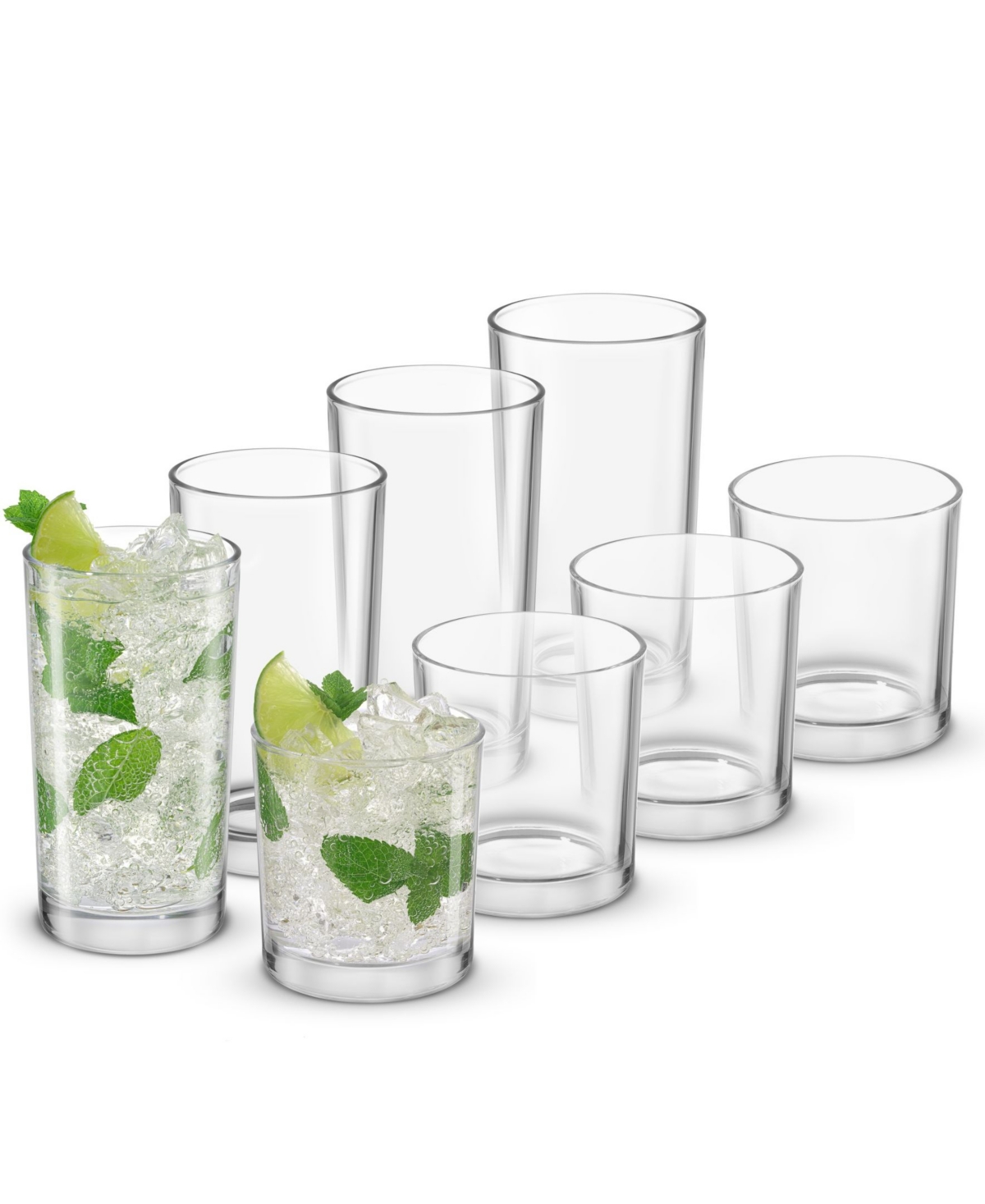 JOYJOLT ALAIN DRINKING GLASSES HIGHBALL DOUBLE OLD FASHION GLASS DRINKWARE, SET OF 8 