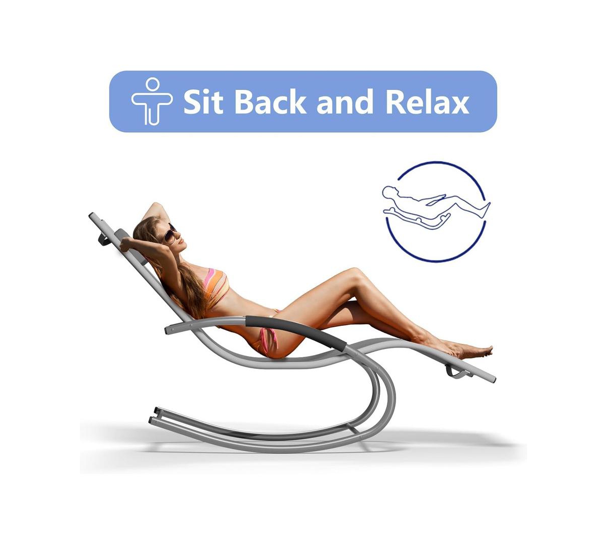 gaomon Outdoor Patio Chaise Lounge Set of 2, 3 Pieces Rocking Lounge Chairs with Arm, Headrests Side Table, Beach Sunbathing Lawn Iron Chairs for Outs