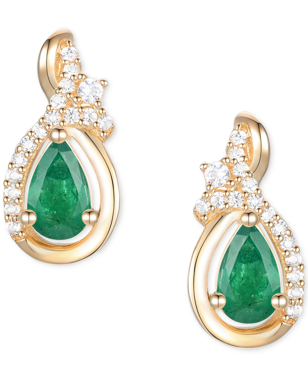Lab Grown Emerald (1/2 ct. t.w.) & Diamond (1/10 ct. t.w.) Pear Drop Earrings in 14k Gold (Also in Ruby) - Emerald