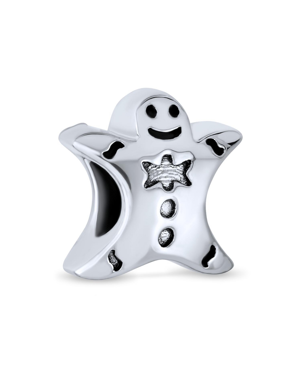 Bling Jewelry Christmas Charm Bead Gingerbread Man Bow Tie Sterlingfor Bracelet - Silver