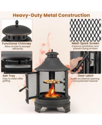 30 Inch Outdoor Fire Pit Chiminea with Grill for Garden BBQ