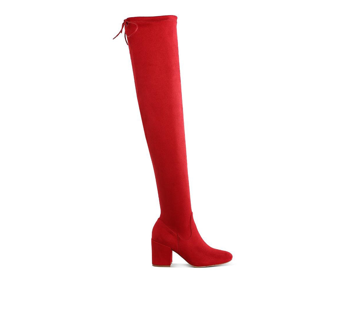 Liama Minimal Drawstring Detail Knee-High Boots - Red