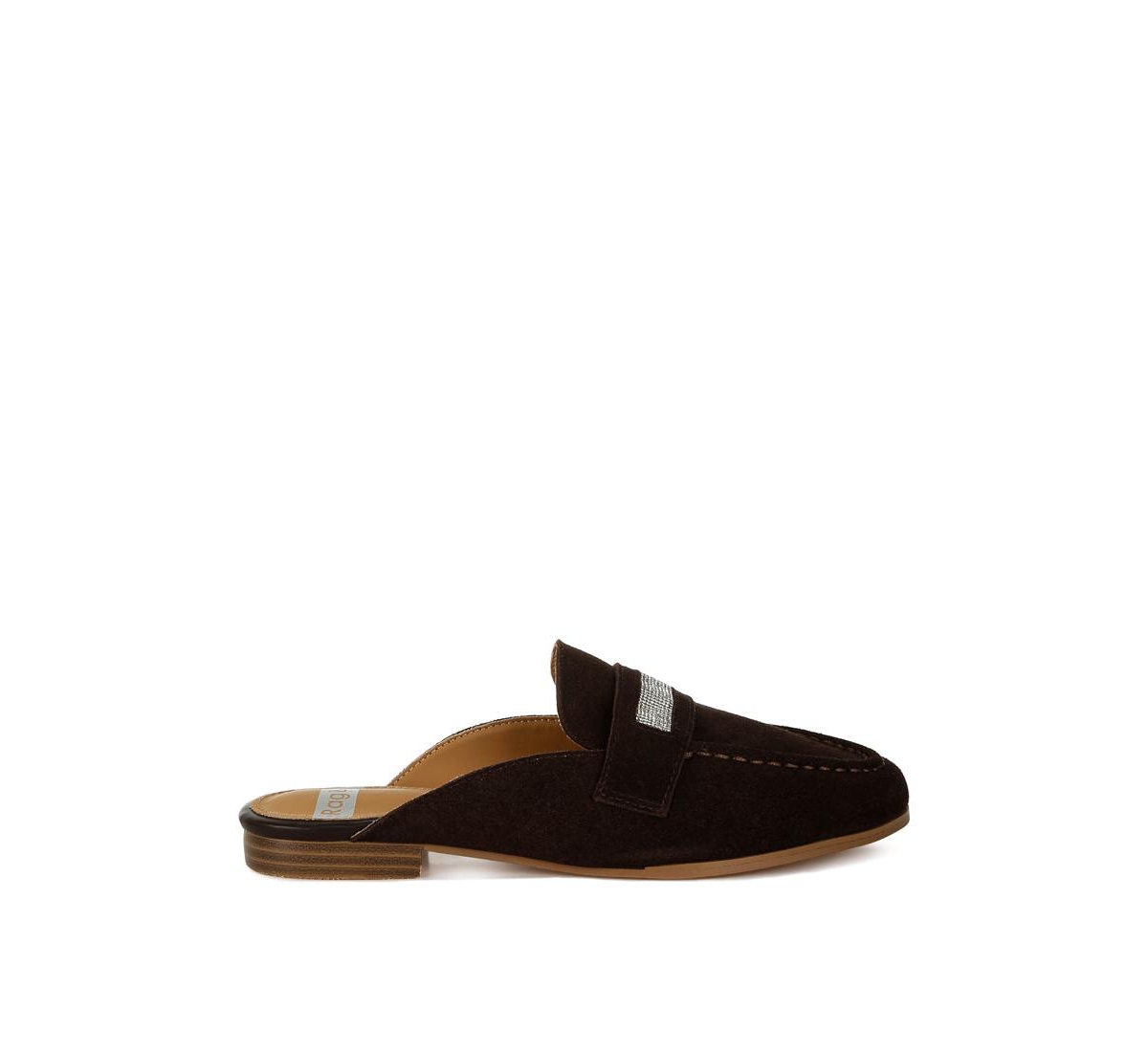 Rag & Co Belorose Rhinestone Strap Suede Mules