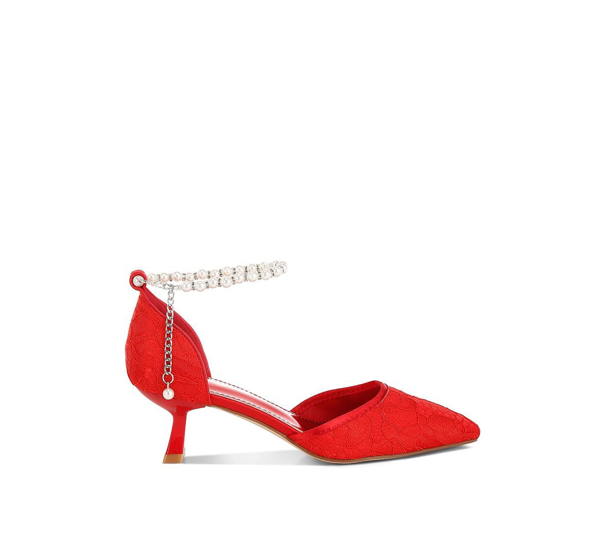 Laika Lace Kitten Heel Sandals - Red