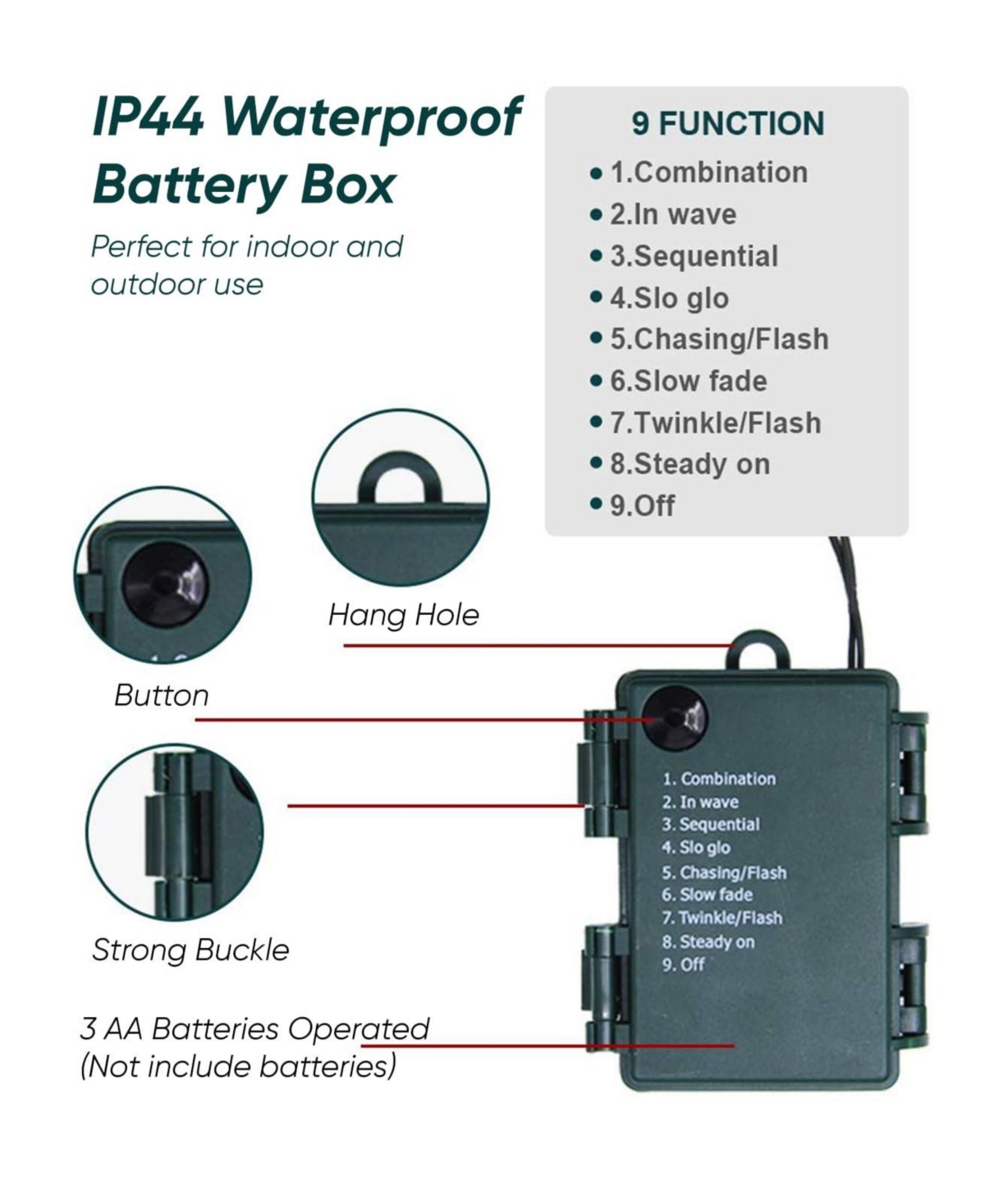 Twinkle Star 50 Led Battery Operated Mini String Lights 8 Lighting Modes Indoor Outdoor - 16 ft