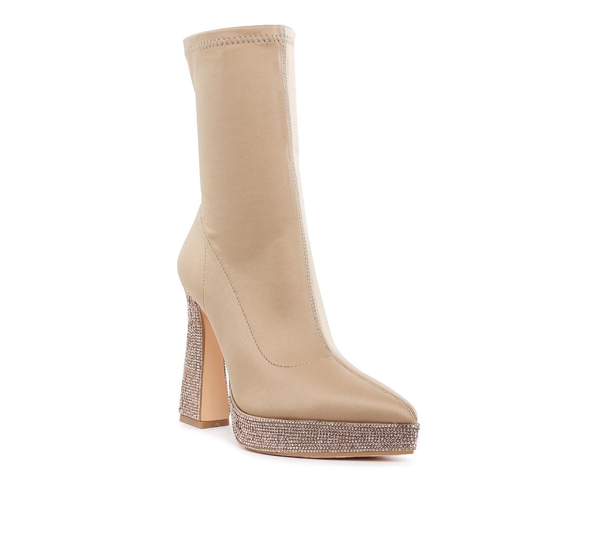 London Rag Kasuti Lycra Rhinestone Detail Ankle Boots