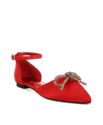 Simina Rhinestone Detail Bow Flat Sandals