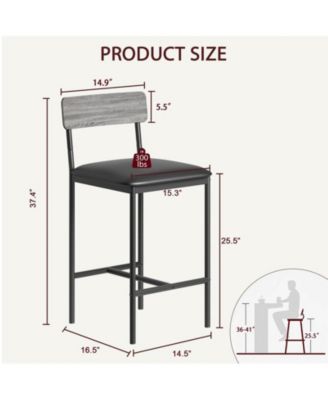 Bar Stools Set of 4, Kitchen Bar Stools with Footrest, 25.5 Inches Upholstered Bar Chairs with Back, 4 Counter Height Barstools for Counter Bar